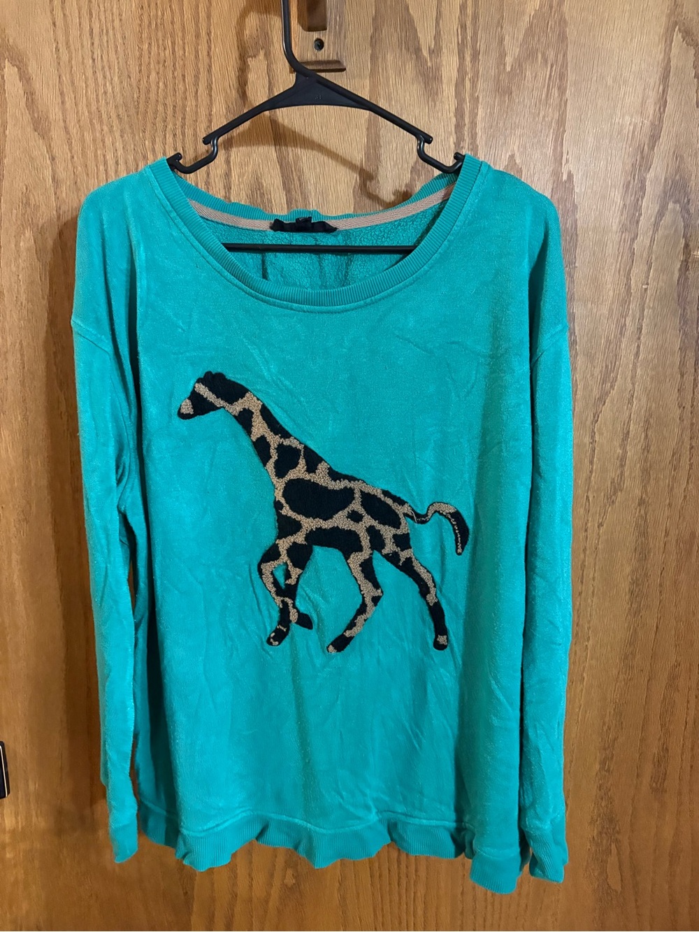Jane and Delancey Teal Knit Sweater with Giraffe Graphic
